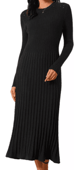 INSPIRE CHIC Crewneck Sweater Dress Knit Long Sleeve Midi Ribbed A-Line Dress $54.99