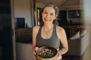 healthy diet, woman smiling, healthy protein lunch recipes
