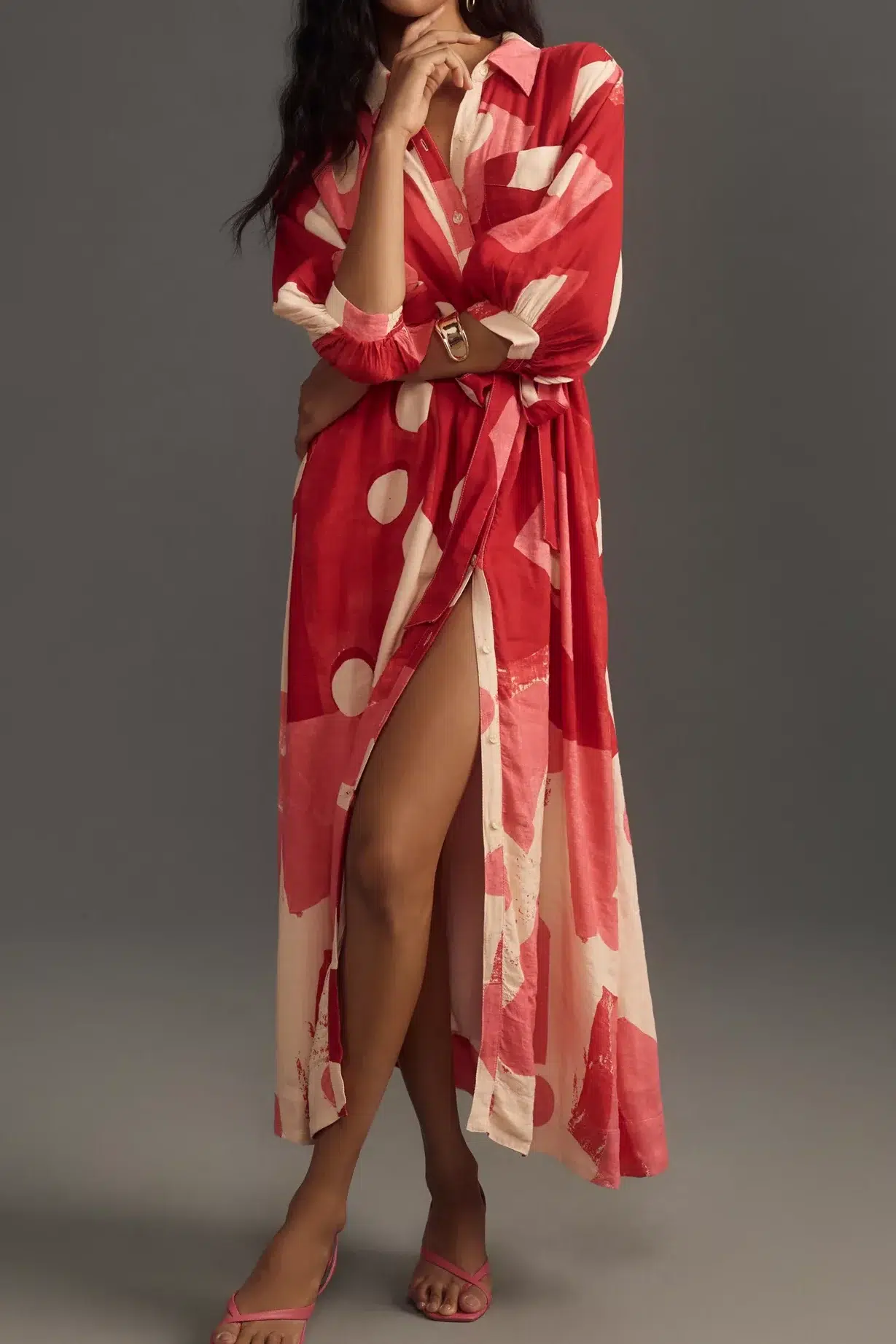 Maeve Button-Front Belted Maxi