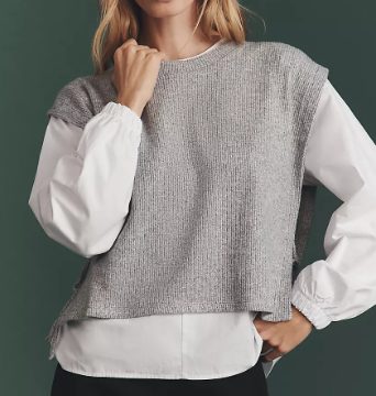 Maeve Long-Sleeve Twofer Sweater Vest