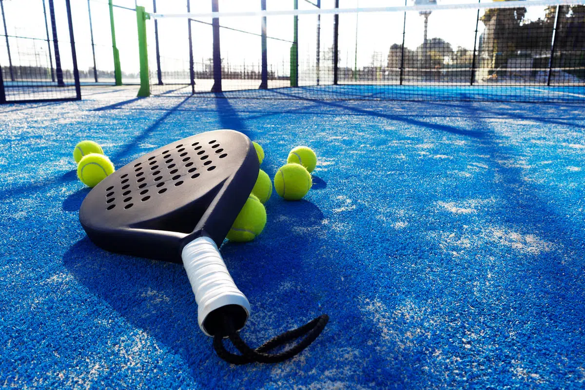 Paddle tennis racket and balls