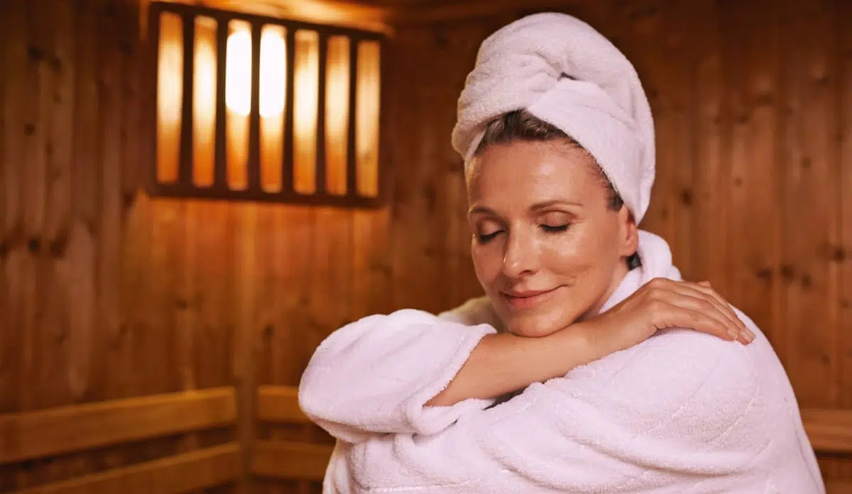 relaxing in a sauna