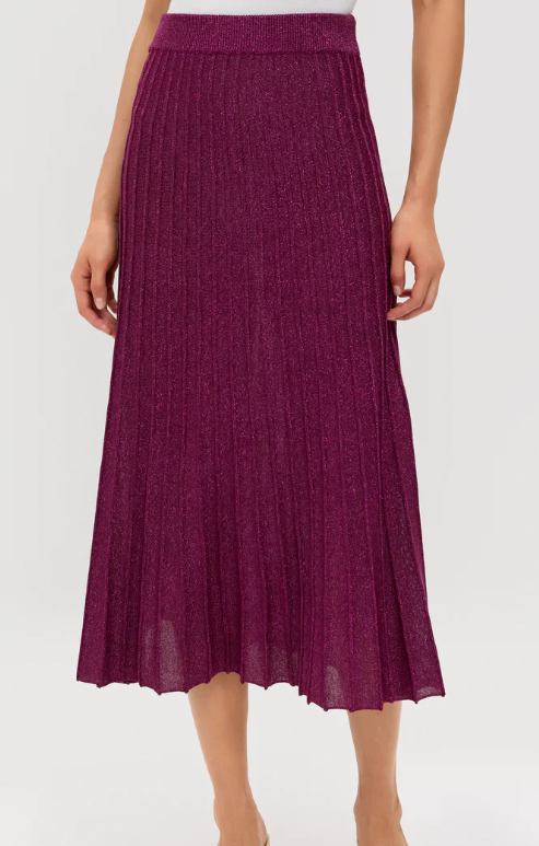Tuckernuck Plum Shimmer Knit Pleated Arion Midi Skirt, $158
