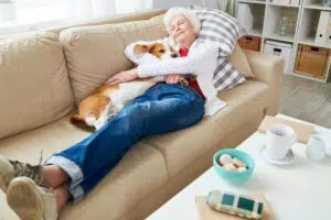 micronapping on the couch with a dog