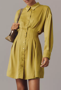 Anthropology The Tobie Long-Sleeve Satin Mini Shirt Dress by Exquise (2 colors) $198
