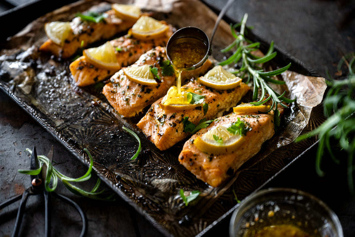 Keto recipes, lemon salmon with herbs and butter