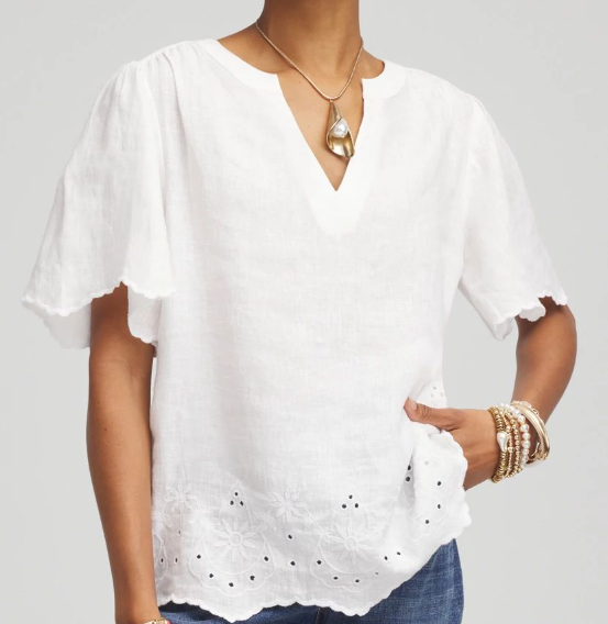 Chico's Linen Embroidered Hem Blouse, $119.50