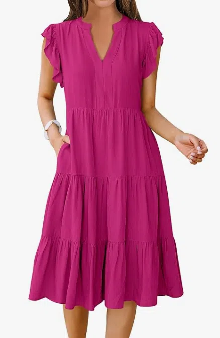 Summer Ruffle Sleeve V Neck Midi Dress (16 colors), $44.99