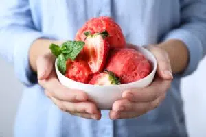 Summer desserts icecream with strawberries
