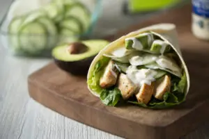 Chicken Cucumber Blue Cheese Avocado and Daikon Radish and Lettuce Wrap. 6 Slimming Summer Lunch Recipes