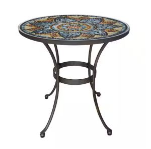 Backyard Entertainment Space: Mix and Match 28 in. Metal and Glass Mosaic Patio Bistro Table, $96