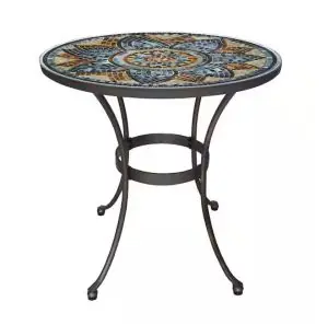 Backyard Entertainment Space: Mix and Match 28 in. Metal and Glass Mosaic Patio Bistro Table, $96