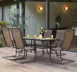 Backyard Entertainment Space: Nuu Garden 7-Piece Rectangle Outdoor Patio Dining Set with Padded Sling Chairs