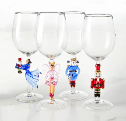 Neiman Marcus Christmas Nutcracker Suite Wine Glasses - Set of 4, $175