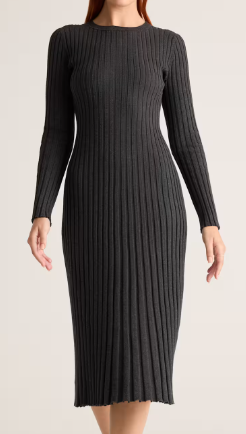 Quince Cotton Cashmere Ribbed Long Sleeve Crew Midi Dress (6 colors) $69.90 (was $200)