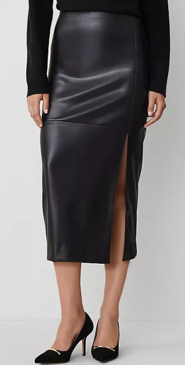 Ann Taylor Faux Leather Slit Midi Pencil Skirt, $59.50 (was $119.90)