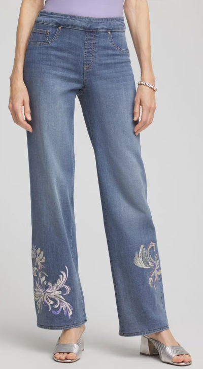 Chico's Embroidered Pull-On Wide-Leg Jeans, $111.65 (was $159.50)