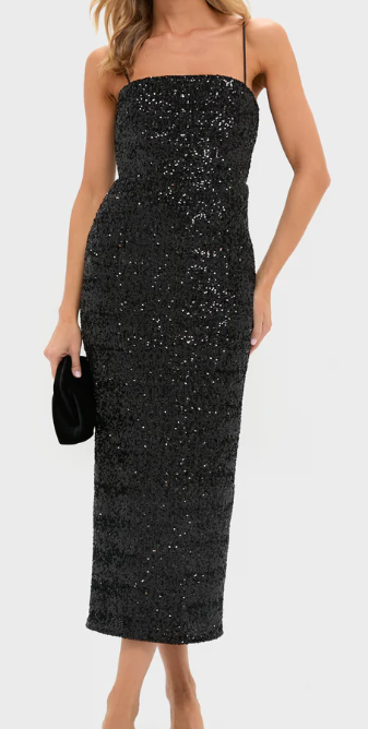 Hyacinth House Black Sequin Carmen Column Midi Dress $178