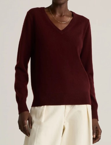 Quince Mongolian Cashmere V-Neck Sweater (10 colors), $50