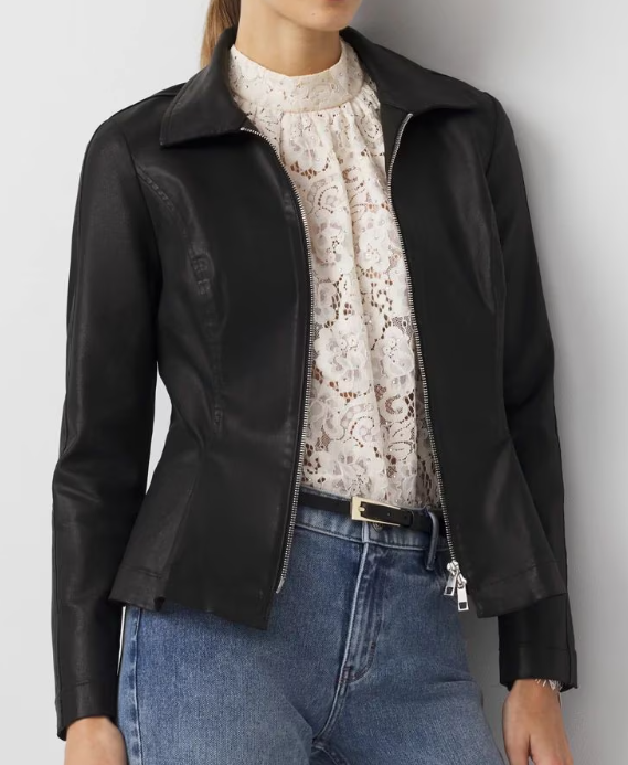 WHBM Peplum Coated Denim Jacket, $122.50 (was $175)