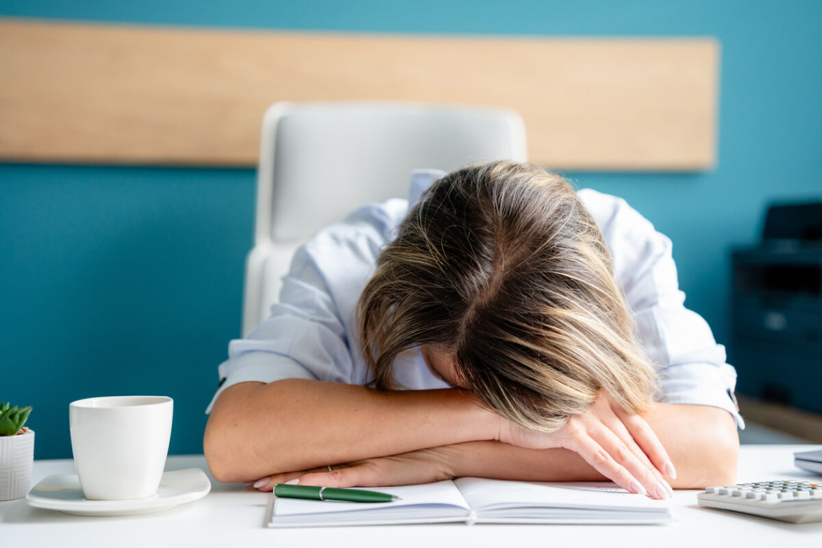 sleepy woman at work, tired, bad sleep
