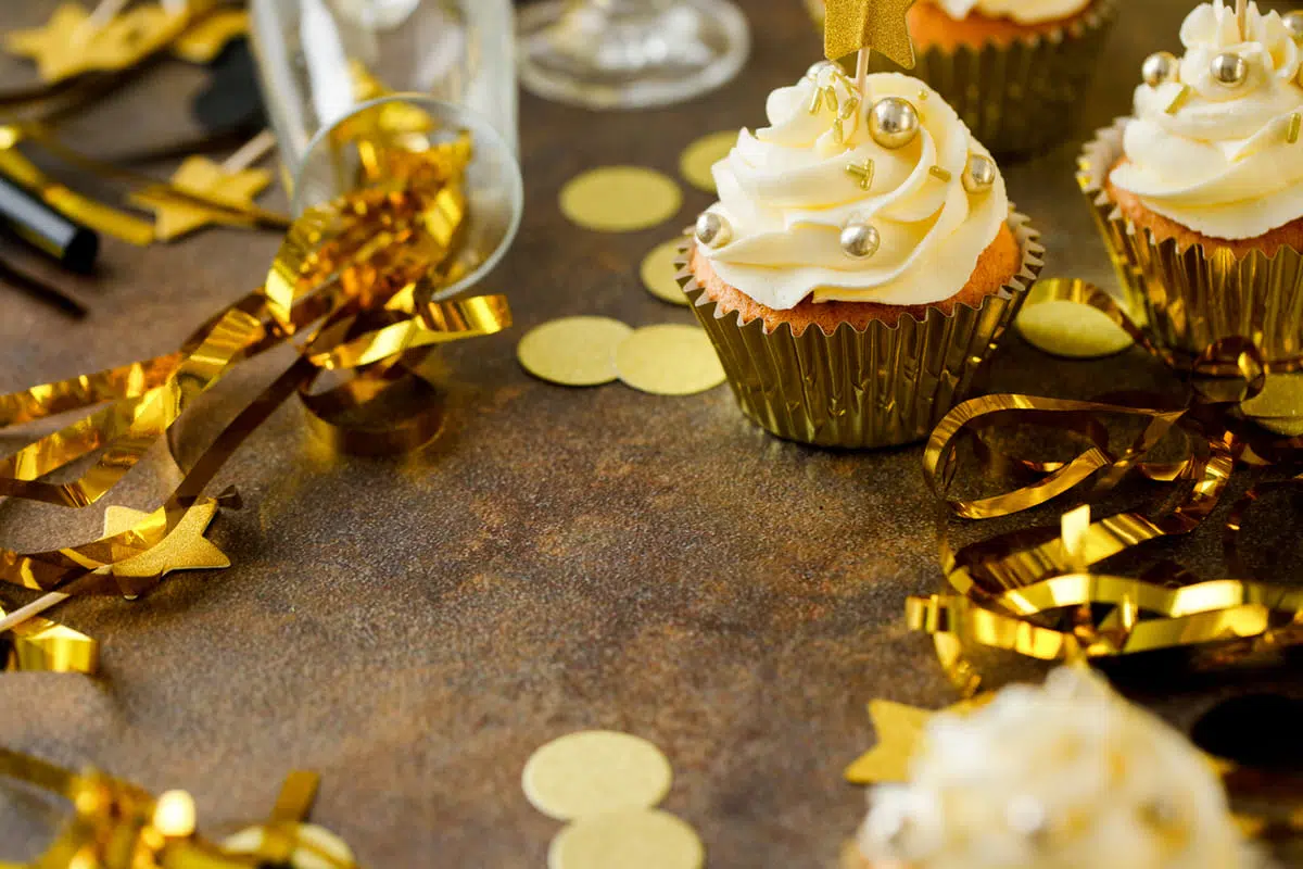 Champagne Cupcakes with Gold Frosting