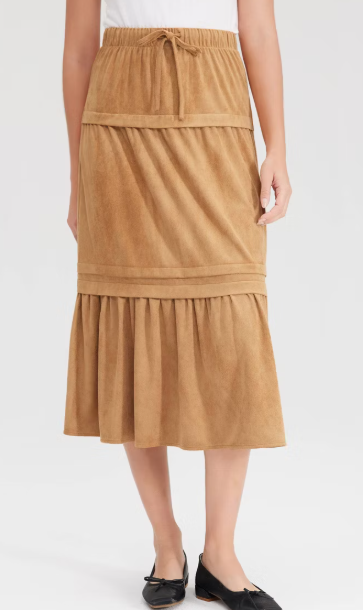 Women's Faux Suede Tiered Midi A-Line Skirt - Universal Thread (3 colors) $38
