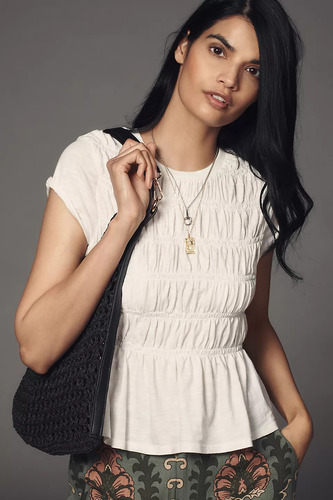 Anthropologie Pilcro Garment Dye Ruched Crew-Neck Cap-Sleeve Tee