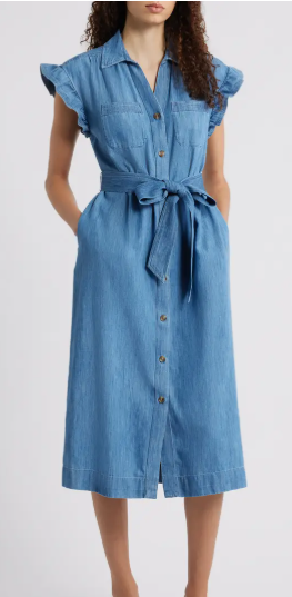 Caslon Tie Waist Denim Midi Dress (2 colors) $89.50