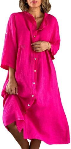 Cotton Linen Button Down Midi Dress