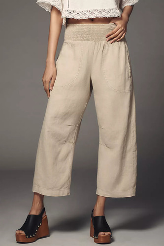 Reese Smocked Pull-On Barrel Pants Pilcro