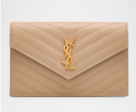 Saint Laurent Small YSL Wallet on Chain in Grain Leather (2 colors) $1,190