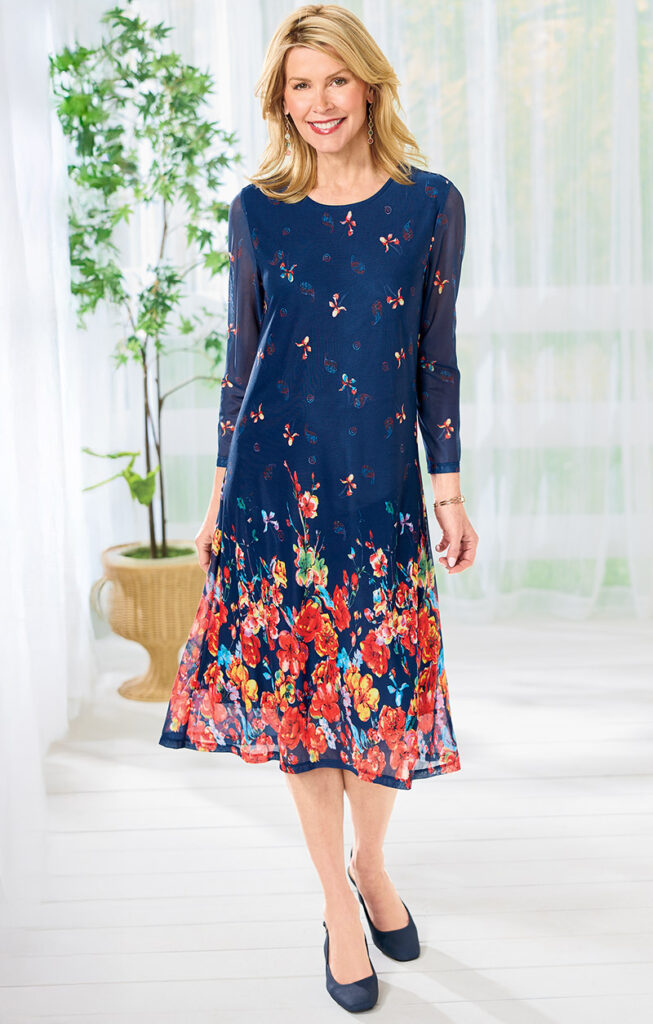Serengeti Twilight Garden Border Print Mesh Dress, $69.95+