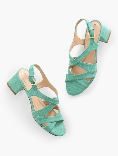 Talbots Millie Straps Block Heel Washed Linen Sandals