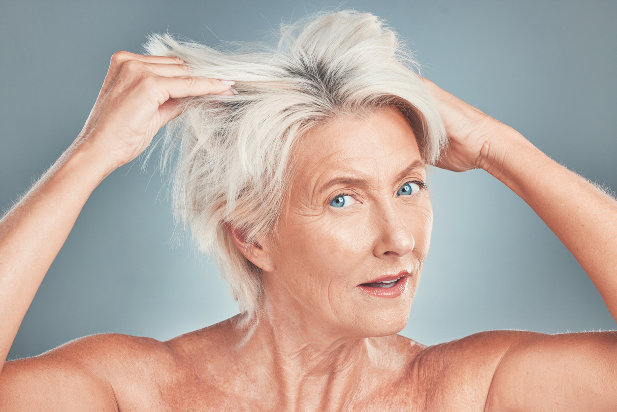 Scalp health, woman with short messy hair