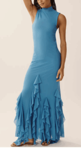 Especia Mock-Neck Ruffle Maxi Dress $330