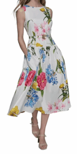 KARL LAGERFELD Floral Print Sleeveless Belted Drop Waist Midi Dress $168