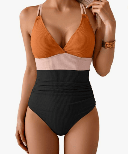 Aidonger One Piece Color Block Swimsuit