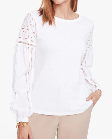 Talbots Eyelet Sleeve Mixed Media Top (2 colors) $89.50