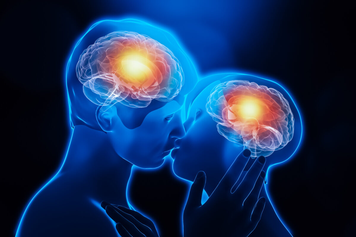 Brain activity while a couple is kissing