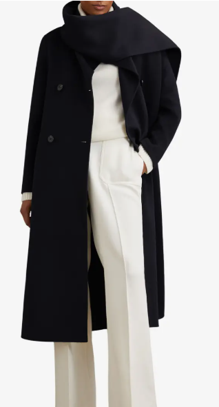 Reiss Indira Double Breasted Wool Blend Coat with Scarf, $680