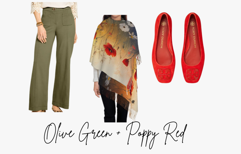 Olive green and poppy red