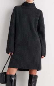 Quince Mongolian Cashmere RIbbed Turtleneck Mini Dress