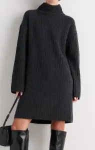 Quince Mongolian Cashmere RIbbed Turtleneck Mini Dress