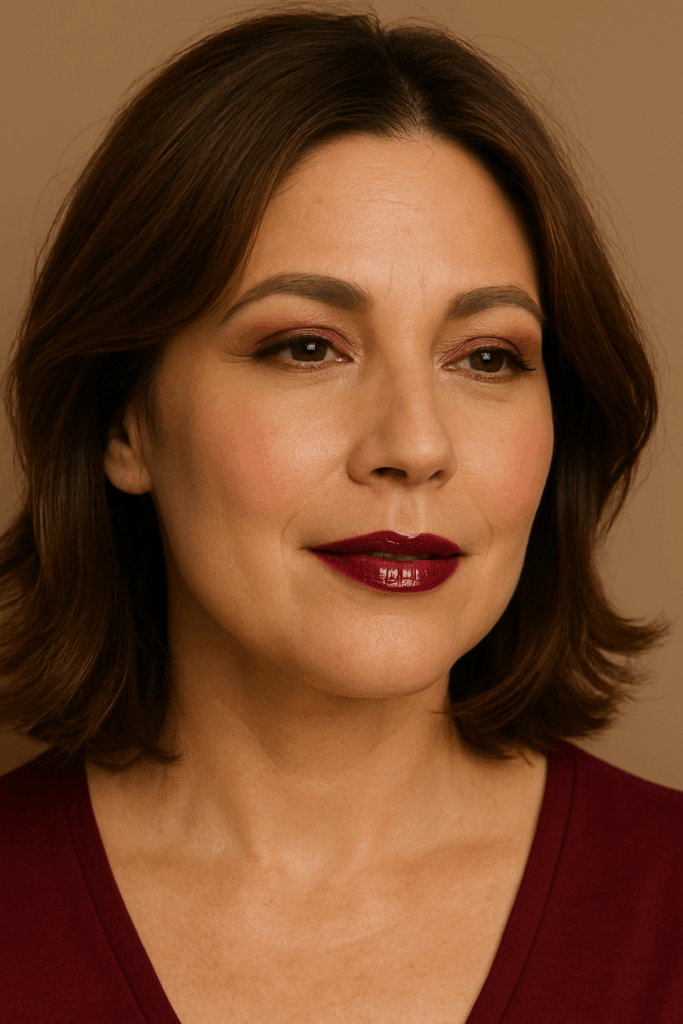 glossy berry and monochromatic lips