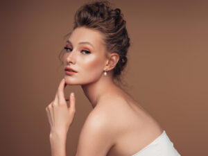 Woman with an updo hairstyle