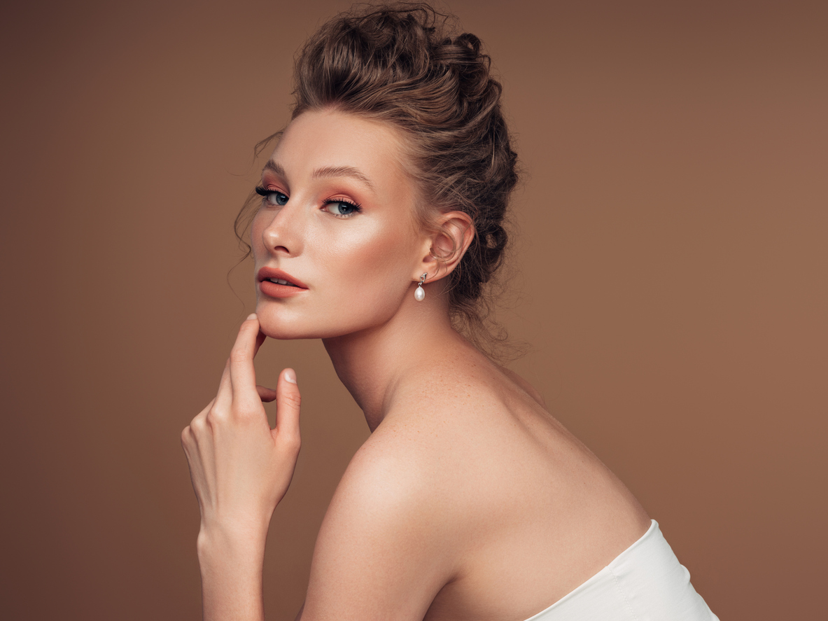 Woman with an updo hairstyle