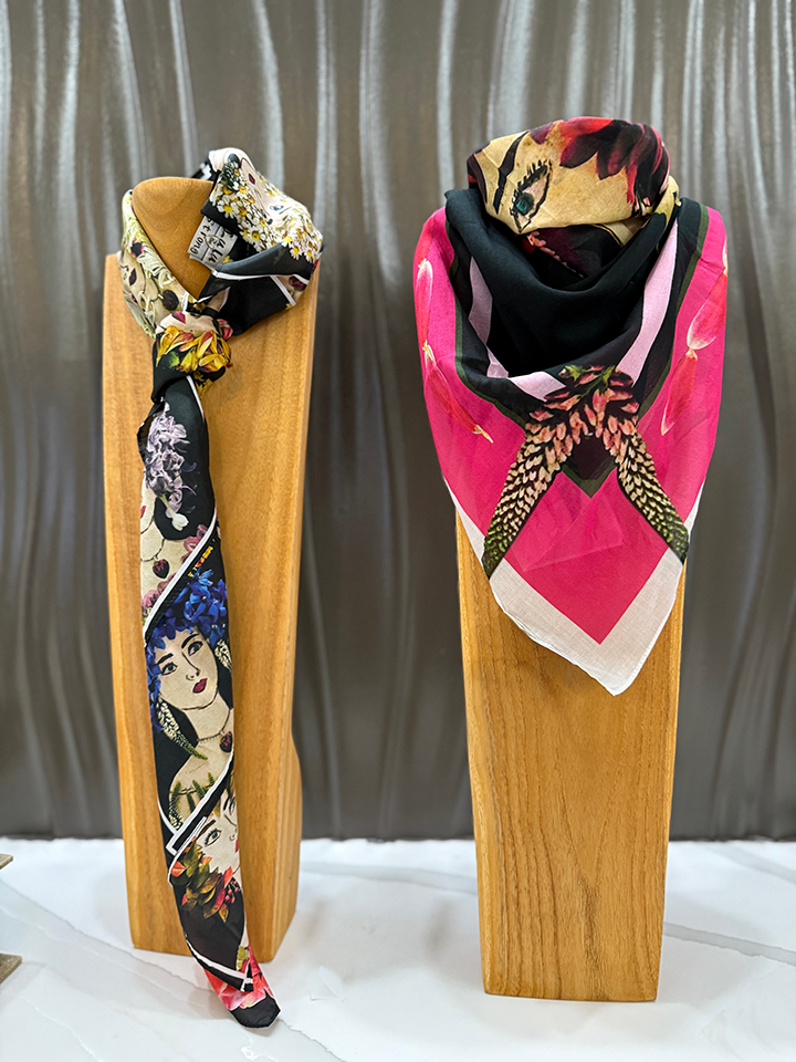 Be Lulu Strong scarves on mannequin