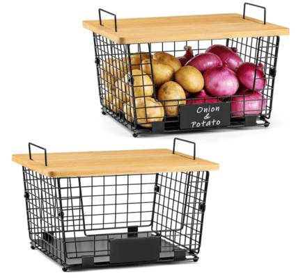 2 Set XXL Stackable Wire Basket with Bamboo Tops, $35.98 (was $44.99)