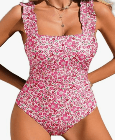 Ekouaer Square Neck Tummy Control Swimsuit
